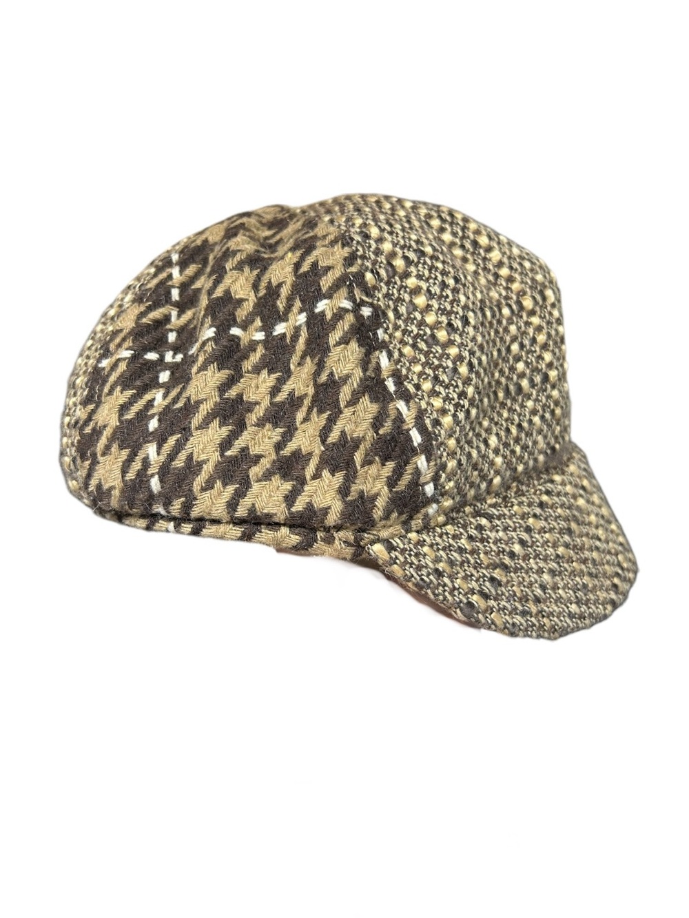 Vintage Scala Pronto Patchwork Wool Tweed Newsboy Hat